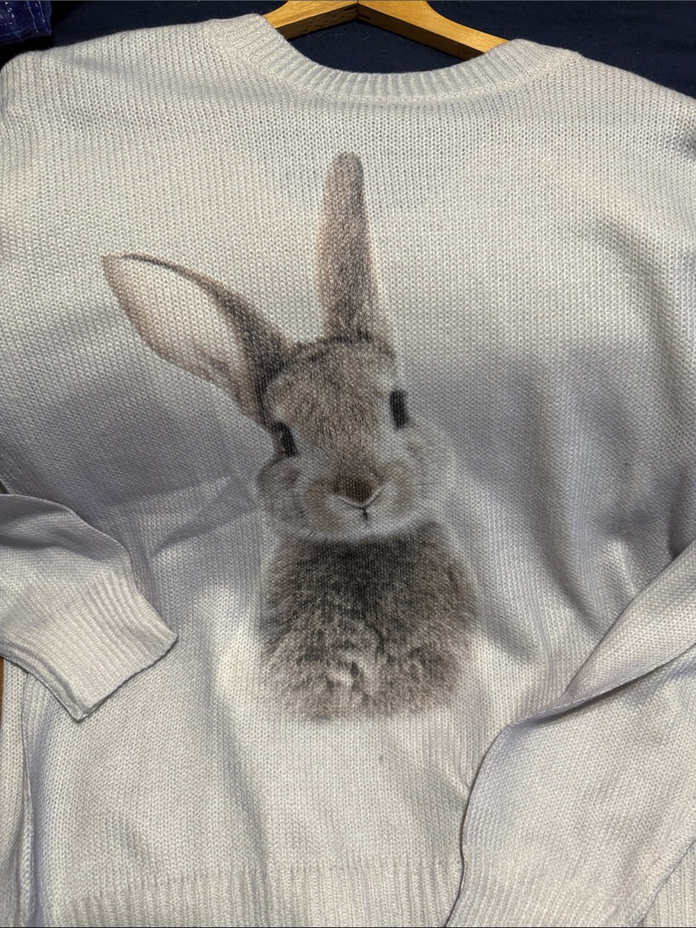 NWOT White Small Pets Sweater with Gray Bunny Print - XL